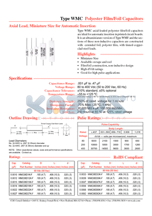 WMC08S39K-F datasheet - Polyester Film/Foil Capacitors