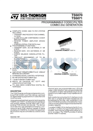 TS5071 datasheet - PROGRAMMABLE CODEC/FILTER COMBO 2ND GENERATION