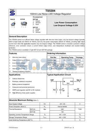 TS5204CY datasheet - 150mA Low Noise LDO Voltage Regulator