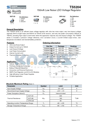 TS5204_11 datasheet - 150mA Low Noise LDO Voltage Regulator