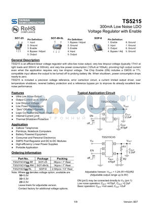 TS5215CX525 datasheet - 300mA Low Noise LDO Voltage Regulator with Enable