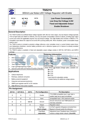 TS5215CY5 datasheet - 300mA Low Noise LDO Voltage Regulator with Enable