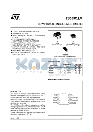 TS555IN datasheet - LOW POWER SINGLE CMOS TIMERS