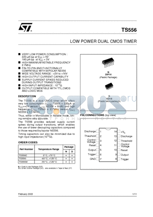 TS556 datasheet - LOW POWER DUAL CMOS TIMER