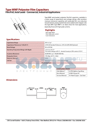 WMF05W4K-F datasheet - Film/Foil, Axial Leads - Commercial, Industrial Applications