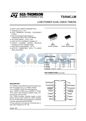 TS556MN datasheet - LOW POWER DUAL CMOS TIMERS