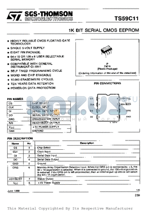 TS59C11 datasheet - 1K BIT SERIAL CMOS EEPROM