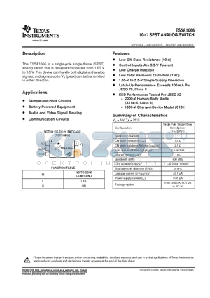 TS5A1066DBVR datasheet - 10 OHM SPST ANALOG SWITCH