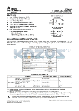 TS5A1066YEPR datasheet - 10-W SPST ANALOG SWITCH