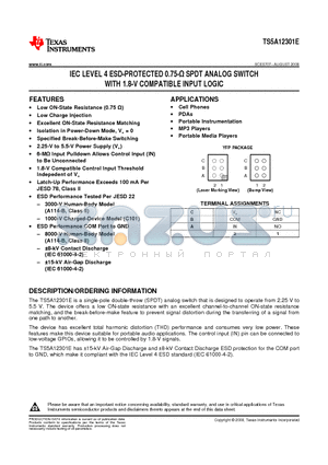 TS5A12301E datasheet - IEC LEVEL 4 ESD-PROTECTED 0.75-Y SPDT ANALOG SWITCH WITH 1.8-V COMPATIBLE INPUT LOGIC