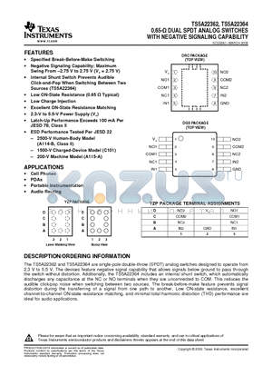 TS5A22364DRCR datasheet - 0.65-Y DUAL SPDT ANALOG SWITCHES WITH NEGATIVE SIGNALING CAPABILITY