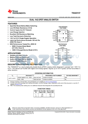 TS5A23157DGSRG4 datasheet - DUAL 10-Y SPDT ANALOG SWITCH