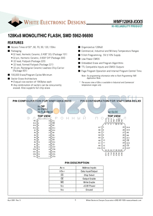 WMF128K8-50CLI5 datasheet - 128Kx8 MONOLITHIC FLASH, SMD 5962-96690