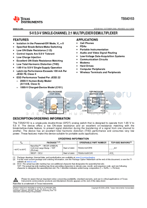 TS5A3153DCUR datasheet - 5-V/3.3-V SINGLE-CHANNEL 2:1 MULTIPLEXER/DEMULTIPLEXER