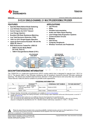 TS5A3154DCURE4 datasheet - 5-V/3.3-V SINGLE-CHANNEL 2:1 MULTIPLEXER/DEMULTIPLEXER