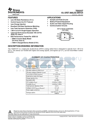 TS5A3157YEPR datasheet - 10-ohm SPDT ANALOG SWITCH