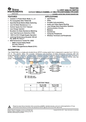 TS5A3159ADBVR datasheet - 1-ohm SPDT ANALOG SWITCH 5-V/3.3-V SINGLE-CHANNEL 2:1 MULTIPLEXER/DEMULTIPLEXER