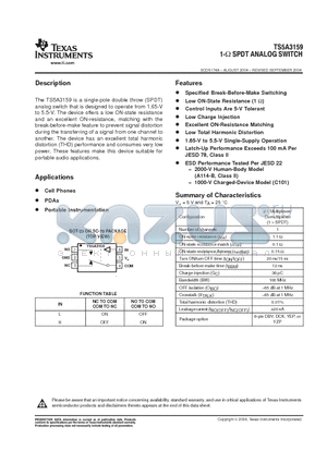 TS5A3159DBVR datasheet - 1 SPDT ANALOG SWITCH