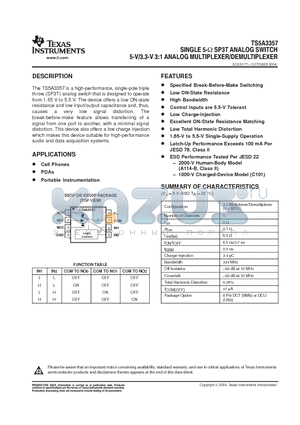 TS5A3357DCUTE4 datasheet - SINGLE 5-W SP3T ANALOG SWITCH 5-V/3.3-V 3:1 ANALOG MULTIPLEXER/DEMULTIPLEXER