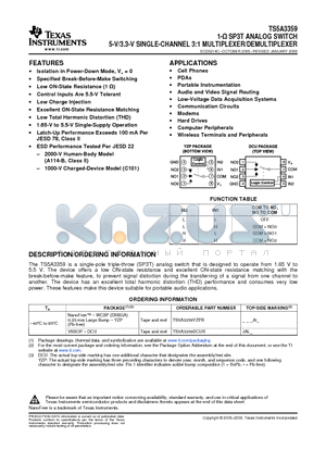 TS5A3359DCUTG4 datasheet - 1-Y SP3T ANALOG SWITCH 5-V/3.3-V SINGLE-CHANNEL 3:1 MULTIPLEXER/DEMULTIPLEXER