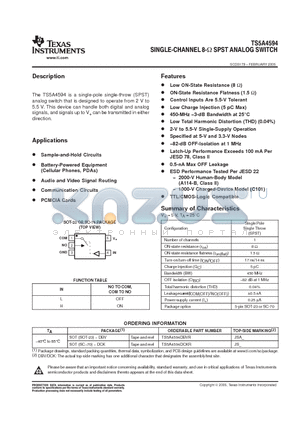 TS5A4594DCKR datasheet - SINGLE-CHANNEL 8-ohm SPST ANALOG SWITCH