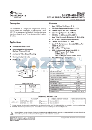 TS5A4595DCKR datasheet - 8-W SPST ANALOG SWITCH 5-V/3.3-V SINGLE-CHANNEL ANALOG SWITCH