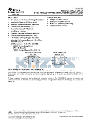 TS5A63157DCKR datasheet - 12-OHM SPDT ANALOG SWITCH