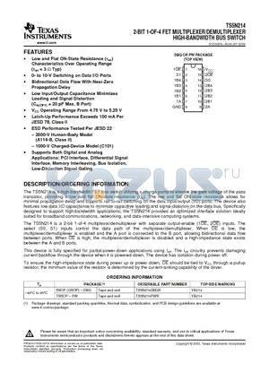 TS5N214PWR datasheet - 2-BIT 1-OF-4 FET MULTIPLEXER/DEMULTIPLEXER HIGH-BANDWIDTH BUS SWITCH