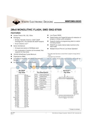 WMF2M8-90LM5 datasheet - 2Mx8 MONOLITHIC FLASH, SMD 5962-97609