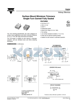 TS5YL datasheet - Surface Mount Miniature Trimmers Single-Turn Cermet Fully Sealed