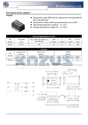 TS6121 datasheet - 10/100 BASE-T ISOLATION TRANSFORMER