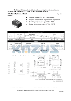 TS6121C datasheet - 10/100 BASE-T ETHERNET ISOLATION TRANSFORMER
