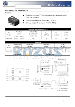 TS6121CMS datasheet - 10/100 BASE-T ETHERNET ISOLATION TRANSFORMER