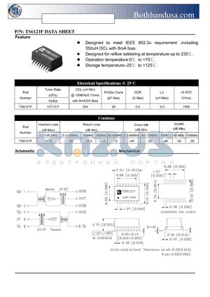 TS6121F datasheet - 10/100 BASE PULSE TRANSFORMER