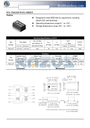 TS6121P datasheet - 10/100 BASE PULSE TRANSFORMER