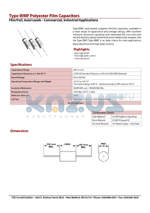 WMF4P18K-F datasheet - Film/Foil, Axial Leads - Commercial, Industrial Applications