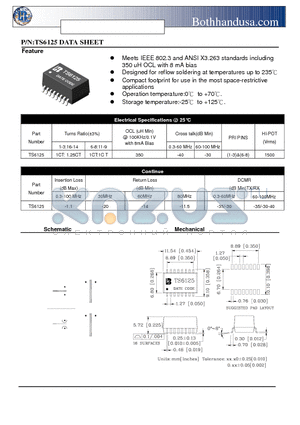 TS6125 datasheet - 10/100 BASE-T SINGLE PORT SURFACE MOUNT MAGNETICS