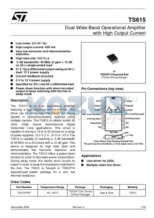 TS615_04 datasheet - DUAL WIDE BAND OPERATIONAL AMPLIFIER WITH HIGH OUTPUT CURRENT