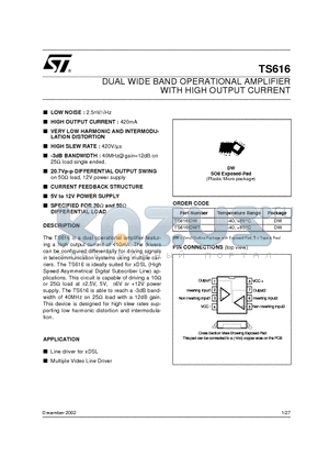 TS616IDWT datasheet - DUAL WIDE BAND OPERATIONAL AMPLIFIER WITH HIGH OUTPUT CURRENT