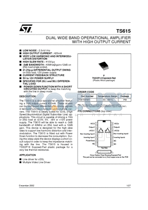 TS615IPWT datasheet - DUAL WIDE BAND OPERATIONAL AMPLIFIER WITH HIGH OUTPUT CURRENT