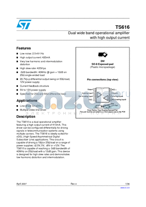 TS616_07 datasheet - Dual wide band operational amplifier with high output current