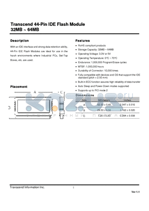 TS64MDOM44V datasheet - 44-Pin IDE Flash Module