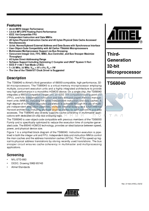 TS68040DESC01ZCA datasheet - Third- Generation 32-bit Microprocessor