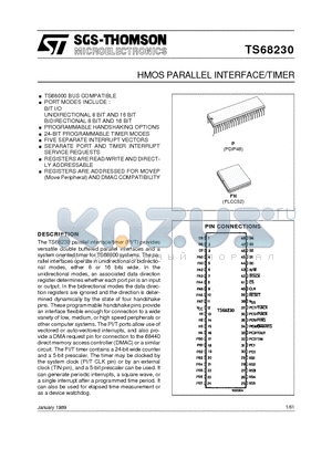 TS68230CFN10 datasheet - HMOS PARALLEL INTERFACE/TIMER