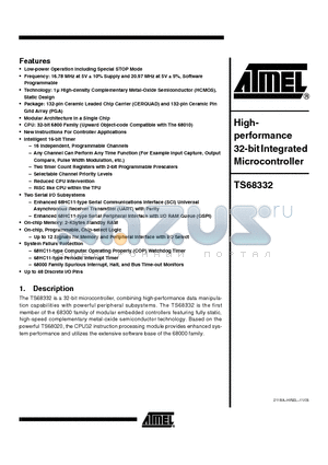 TS68332DESC01XA datasheet - High Highperformance 32-bit Integrated Microcontroller