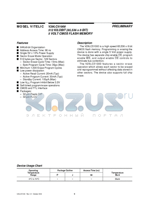 V29LC51000 datasheet - 512 KILOBIT 65,536 x 8 BIT 5 VOLT CMOS FLASH MEMORY