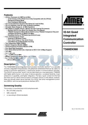 TS68EN360DES01MYAL datasheet - 32-bitQuad Integrated Communication Controller