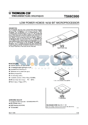 TS68C000DESC02YCA datasheet - LOW POWER HCMOS 16/32 BIT MICROPROCESSOR