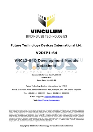 V2DIP1-64 datasheet - Designed to allow rapid development of designs using the VNC2-64Q IC