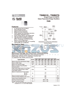 TS6B01G datasheet - Single Phase 6.0 Amps. Glass Passivated Bridge Rectifiers